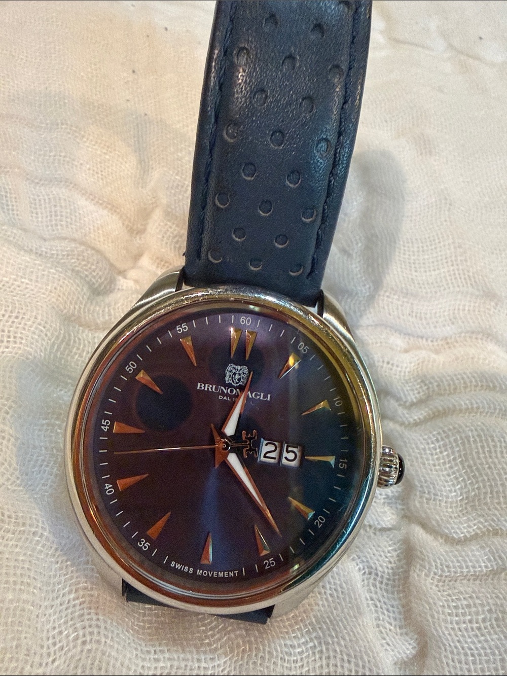 Bruno Magli Men's Blue Dial Watch with Black Leather Strap
